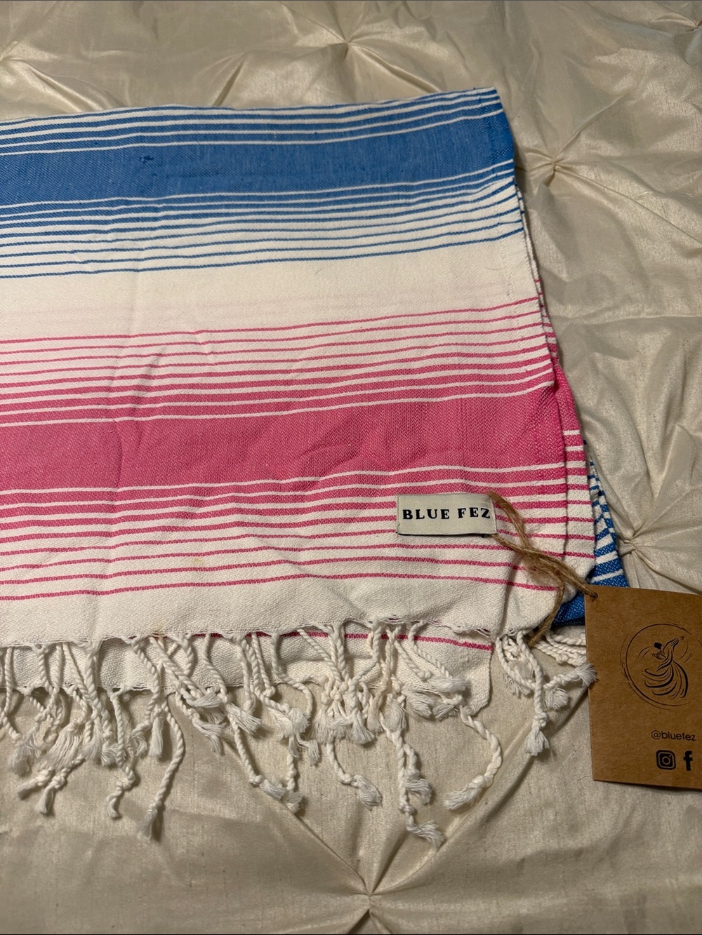 Blue Fez Pink & Blue Striped Fringe Scarf